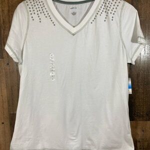 SB ACTIVE Stud trim White Knit Top Shirt Womens SIZE L